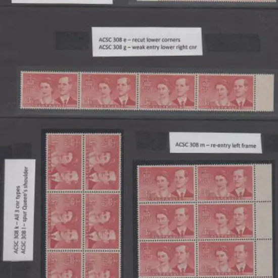 1954 3½d Royal Visit selection of varieties in 4 ...