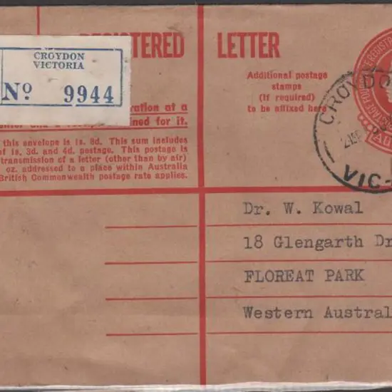 1957 & 1959 1/7d QEII embossed Registered ...