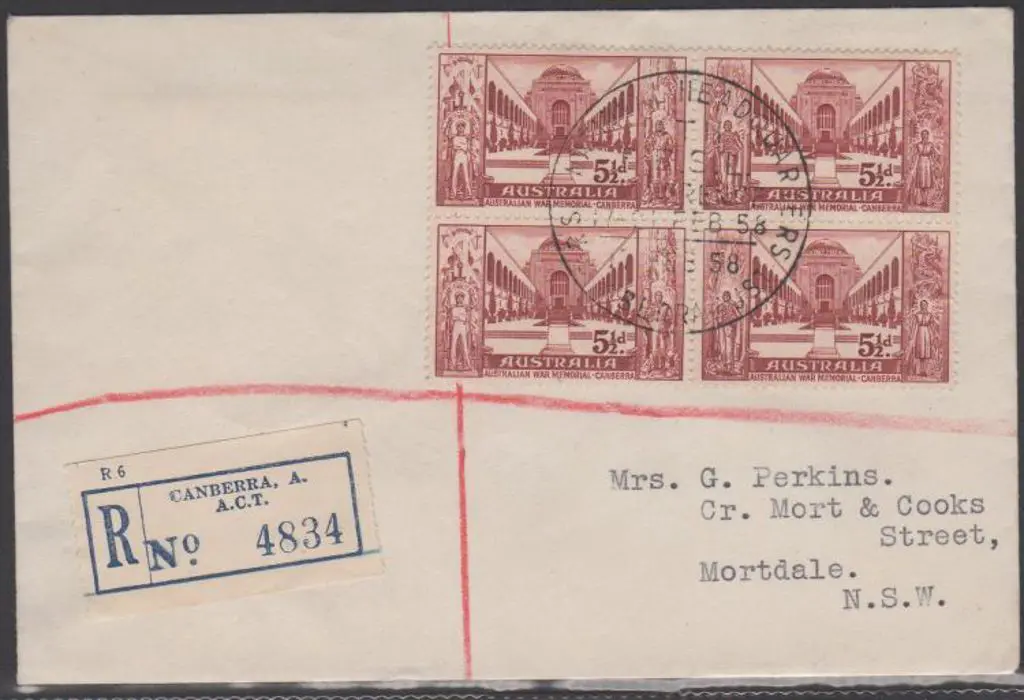 1958 (17th Feb) War Memorial block of 4 on ... Image 1++