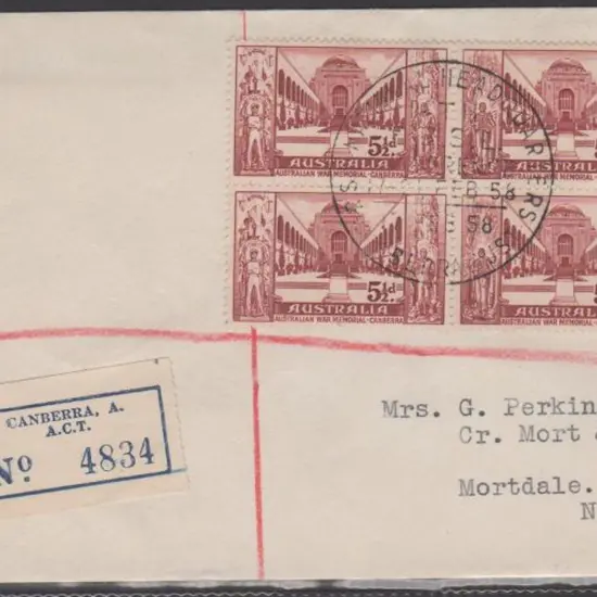 1958 (17th Feb) War Memorial block of 4 on ...