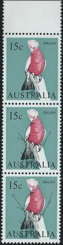 1966 15c Galah vertical strip of 3 with top ... Image 1++