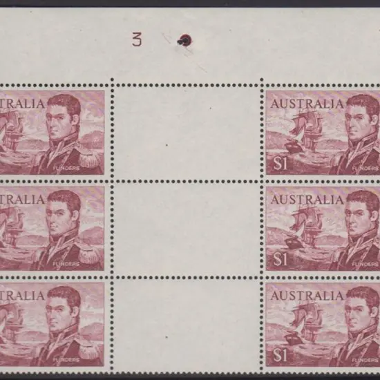 1966 $1 Flinders gutter block of 6 with Plate No. ...