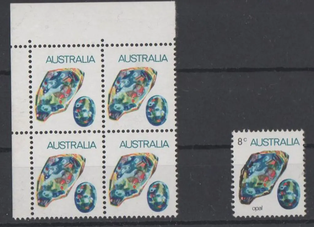1973 8¢ opal top left marginal block with black ... Image 1++