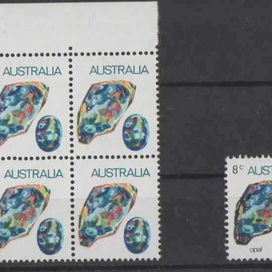 1973 8¢ opal top left marginal block with black ...