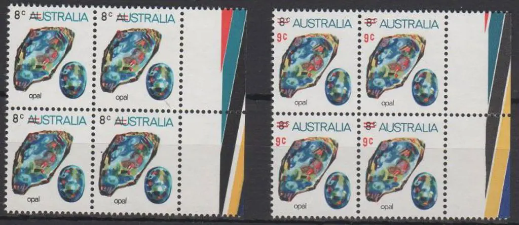 1974 9₵ on 8₵ Opal in matching marginal MUH blocks ... Image 1++
