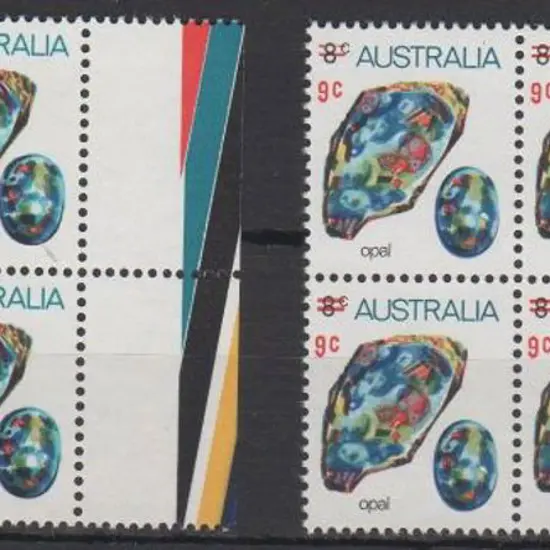 1974 9₵ on 8₵ Opal in matching marginal MUH blocks ...
