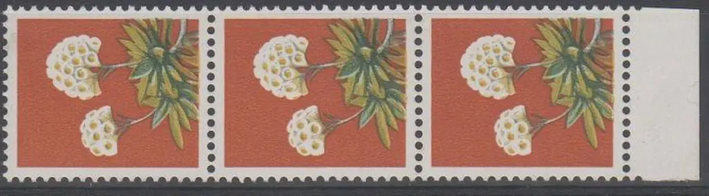 1975 18c flower vert strip of 3 incl bottom margin ... Image 1++