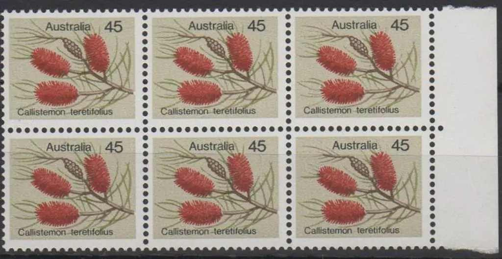 1975 45₵ Wildflower right marginal block of 6 with ... Image 1++