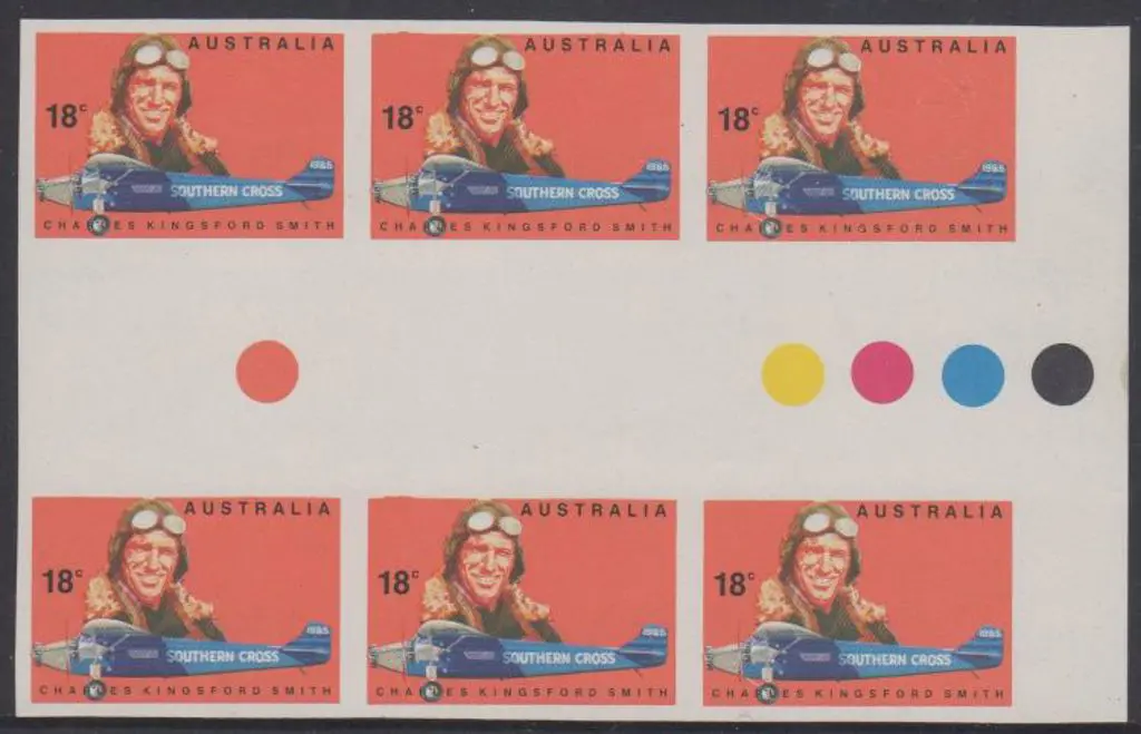 1978 18¢ Kingsford Smith imperf gutter block of 6 ... Image 1++