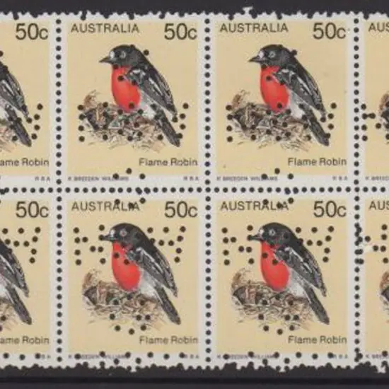 1979 50c Flame Robin block of 12 with misplaced "G ...