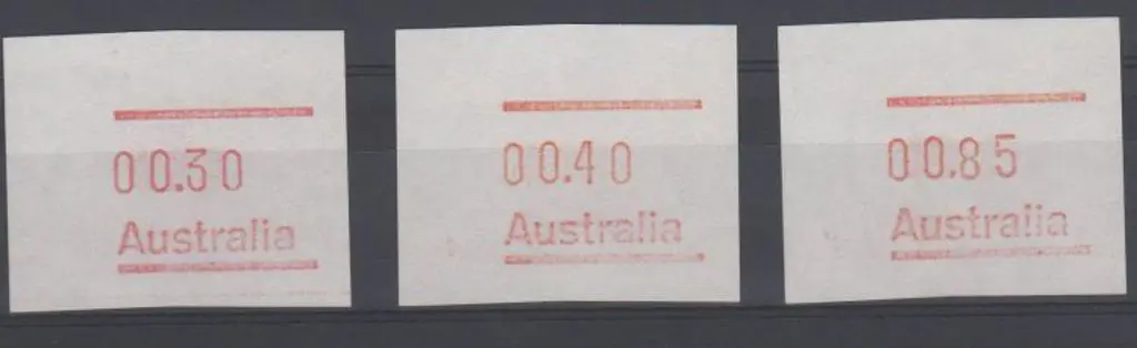 1984 30c, 40c & 85c Frama button set on white test ... Image 1++