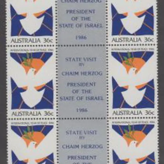 1986 Year of Peace gutter strip with "State Visit ...