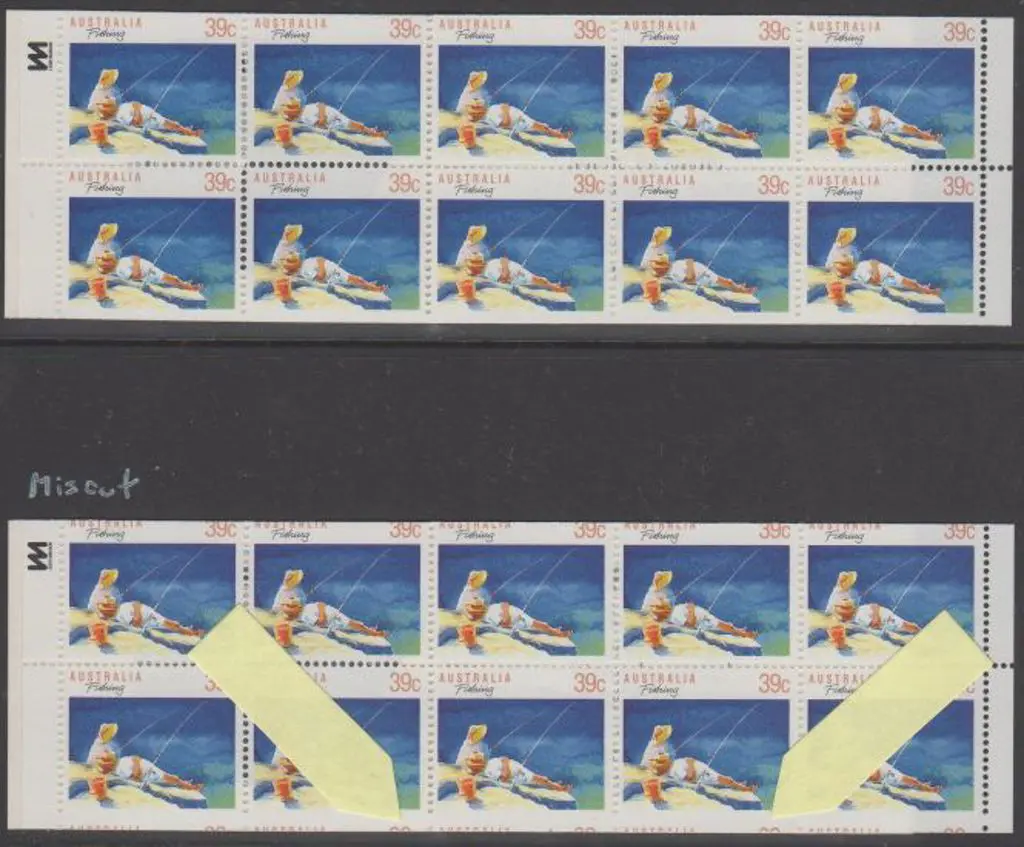 1989 $3.90 Fishing booklet miscut resulting in ... Image 1++