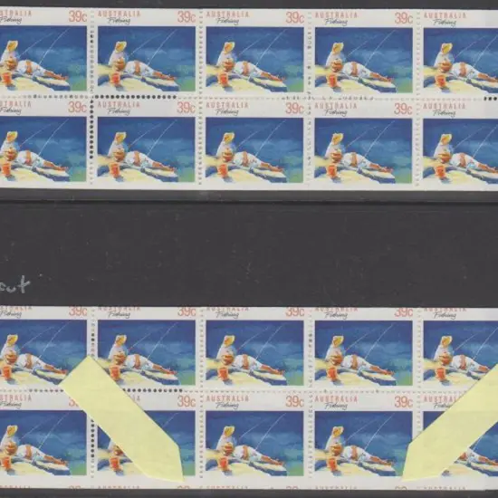 1989 $3.90 Fishing booklet miscut resulting in ...