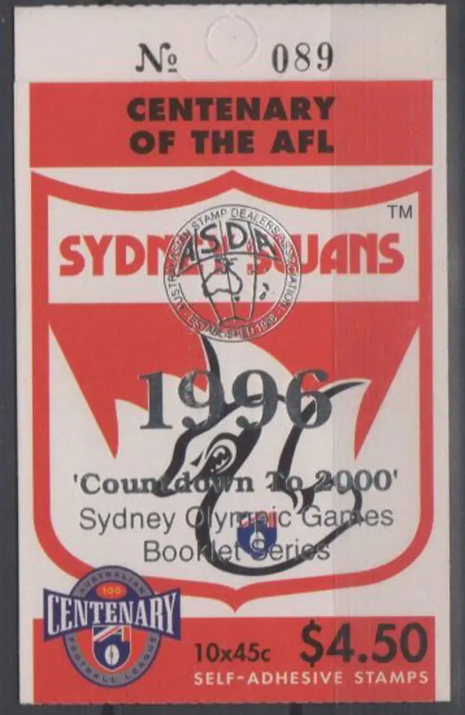 1996 $4.50 Sydney Swans AFL Club S/A booklet ovptd ... Image 1++