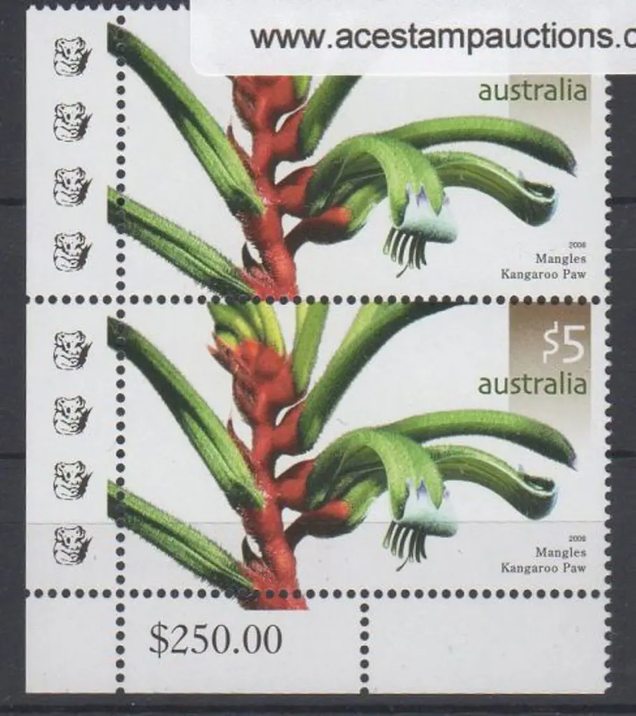 2006 $5 kangaroo paw bottom left vertical pair ... Image 1++