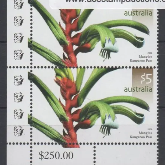 2006 $5 kangaroo paw bottom left vertical pair ...