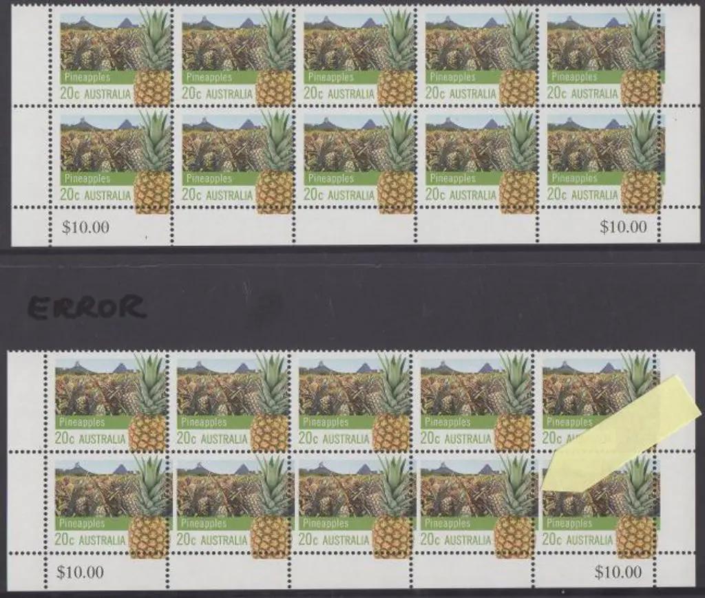 2012 20c Pineapples block of 10 from bottom of ... Image 1++