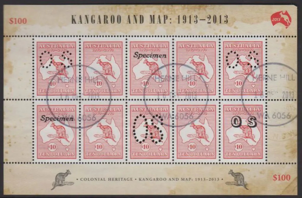 2013 $100 Kangaroo & Map Miniature Sheet F/U by 3 ... Image 1++