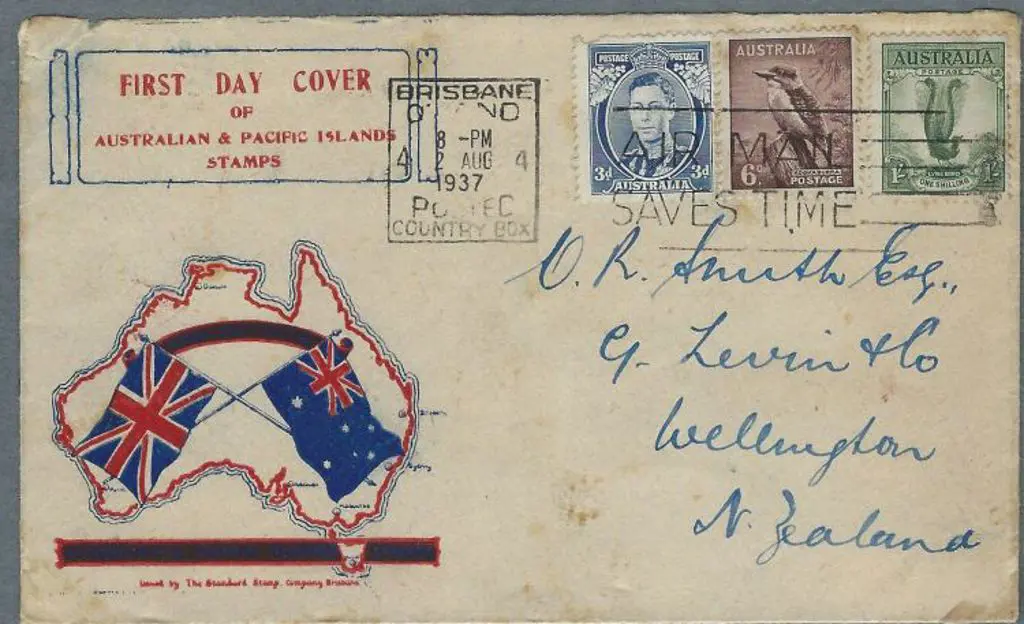 1937 (2nd Aug) 3d blue KGVI white wattles, 6d ... Image 1++