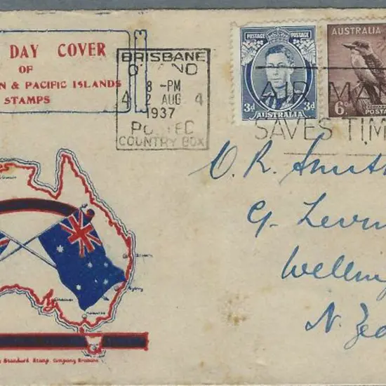 1937 (2nd Aug) 3d blue KGVI white wattles, 6d ...