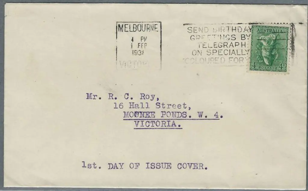 1938 (1st Feb) 4d Koala on plain cover with neat ... Image 1++