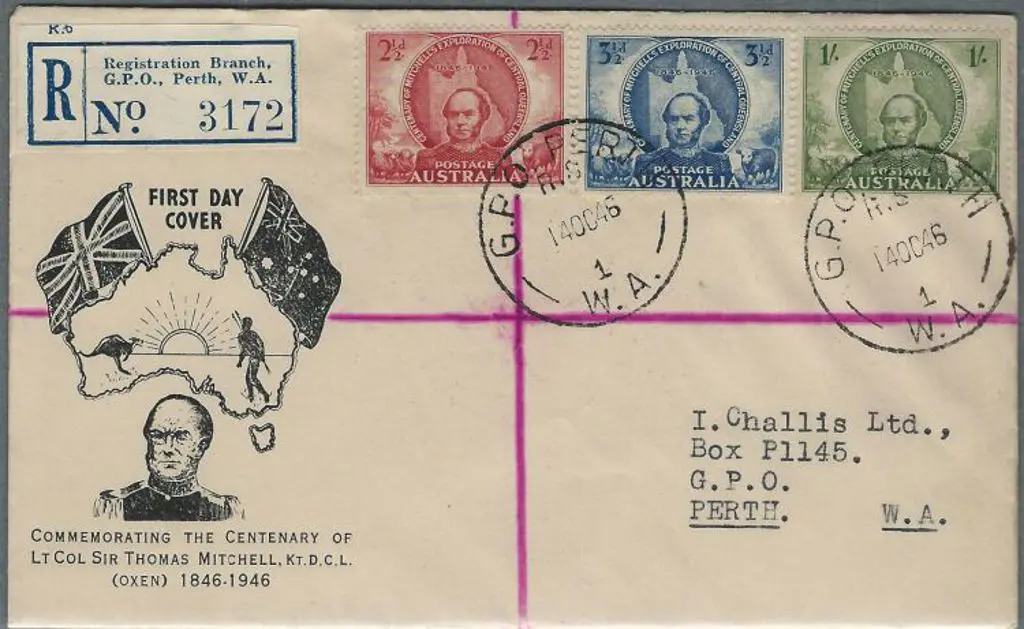 1946 (14th Oct) Mitchell registered Challis FDC. ... Image 1++