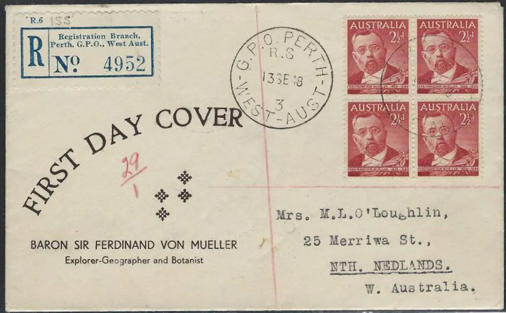 1948 (13th Feb) Von Mueller block 4 on registered ... Image 1++