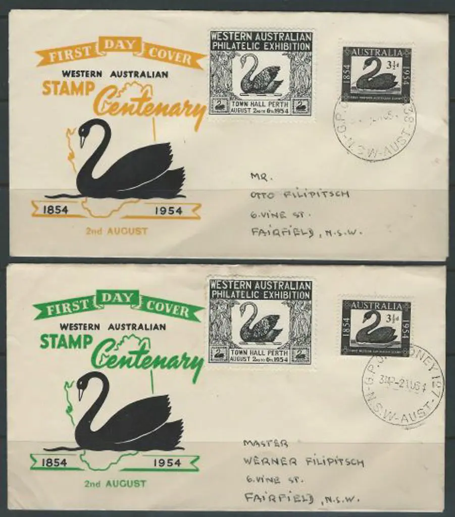 1954 (2nd Aug) WA Stamp Cent addressed covers, one ... Image 1++