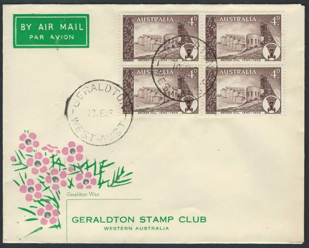 1958 (10th Sept) 4d Broken Hill block of 4 on ... Image 1++