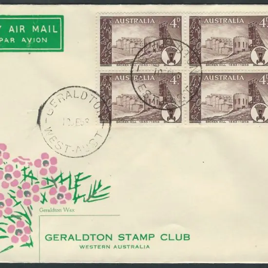 1958 (10th Sept) 4d Broken Hill block of 4 on ...