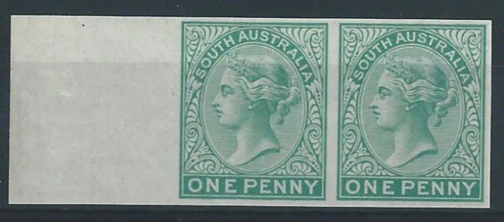 1875 1d blue-green QV imperforate left marginal ... Image 1++