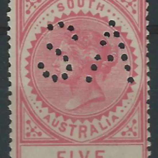 1909 5/- pale rose pink "thick" Long Tom perfined ...
