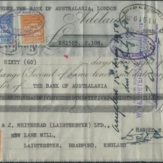 1950 Bank draft with 5 x £10 Duty stamps attached ...