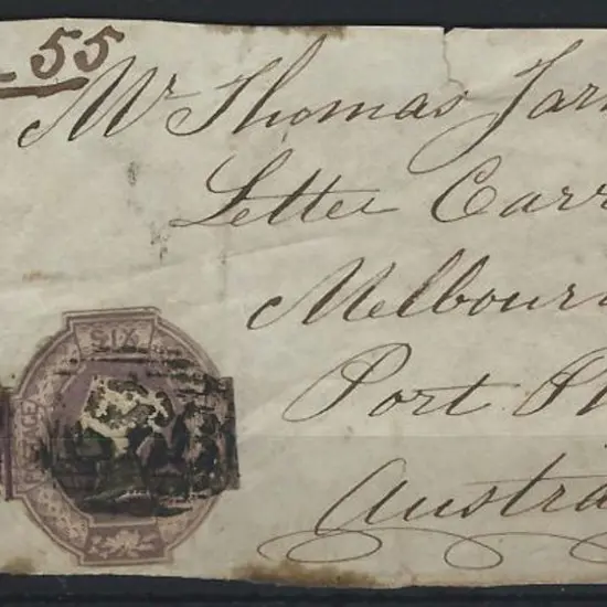 1855 incoming mail. Piece addressed to "Mr Thomas ...