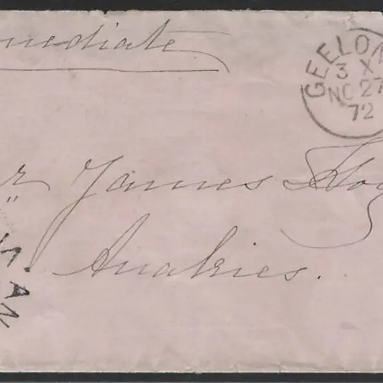 1872 (27th Nov) cover with 2d QV tied by Geelong ...