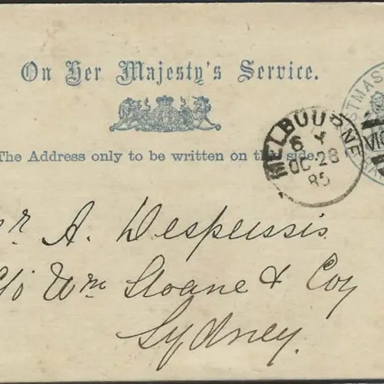 1885 (28th Oct) "POSTMASTER GENERAL" printed in ...