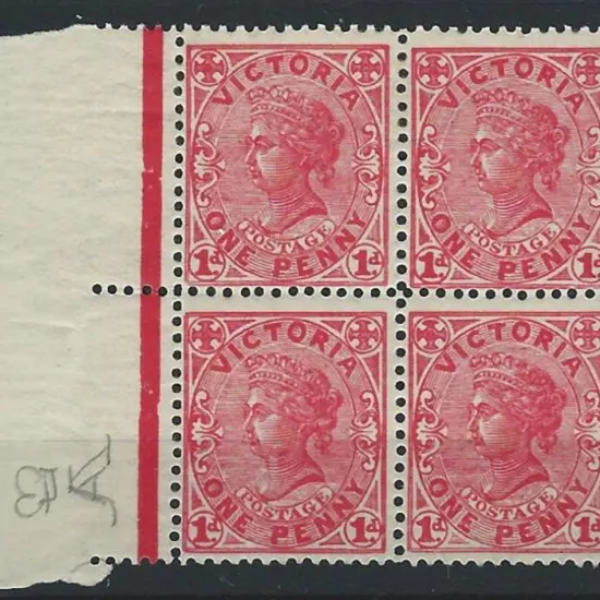 1905 1d rose-red QV left marginal MUH block of 4 ...