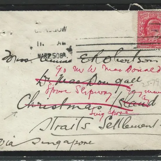 1908 incoming mourning cover from Glasgow with 1d ...