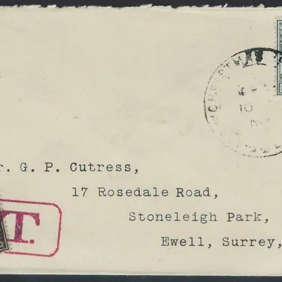 1938 cover to England with 8¢ KGV Straits ...