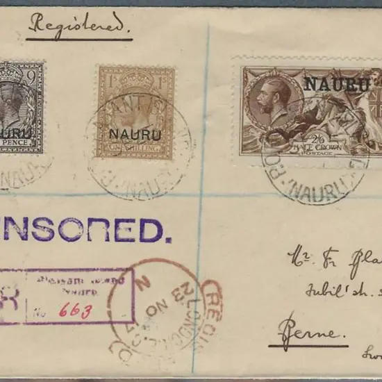 1917 (25th Sept) 2/6d brown Seahorse, 9d & 1/- KGV ...