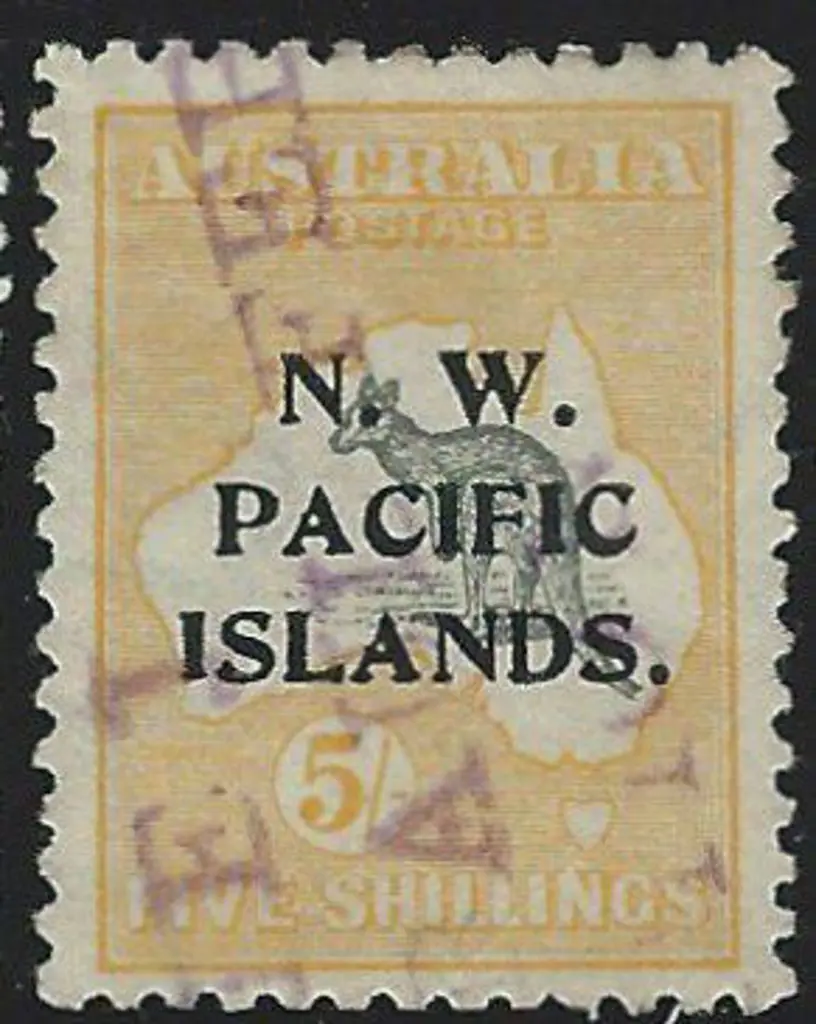 1915 5/- grey & yellow Kangaroo, Die II ovptd ... Image 1++