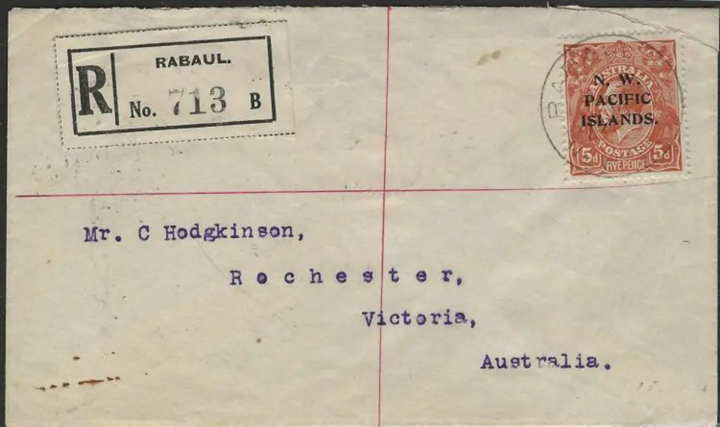 1921 (20th July) 5d brown KGV on reg cover tied by ... Image 1++