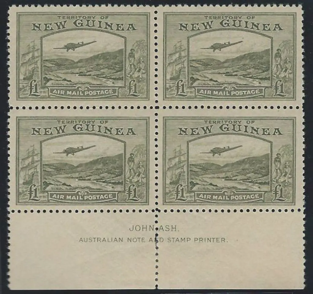 1939 £1 Bulolo Ash imprint block of 4 MUH with ... Image 1++