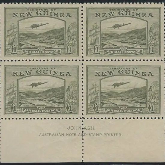 1939 £1 Bulolo Ash imprint block of 4 MUH with ...