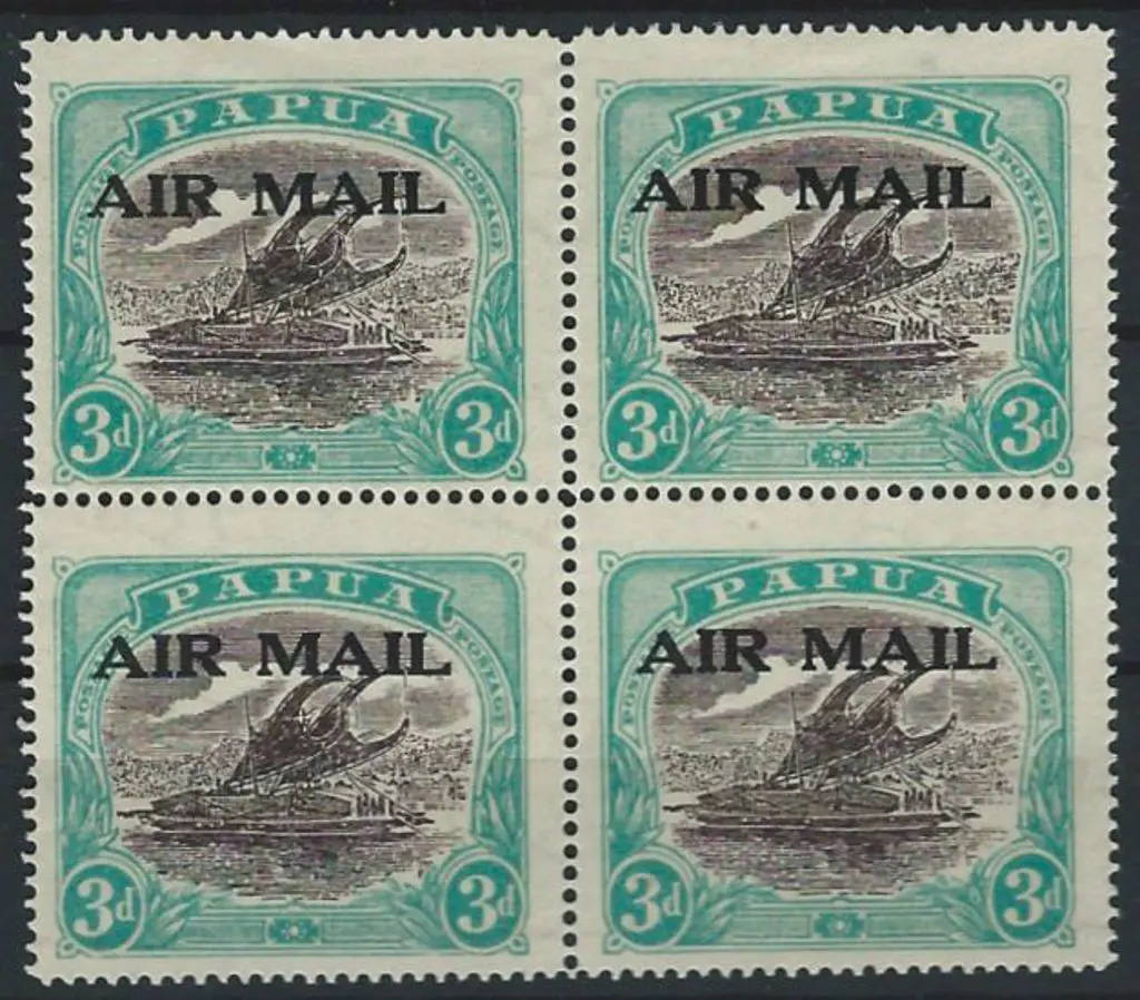 1929 3d sepia-black & bright blue-green MLH block ... Image 1++