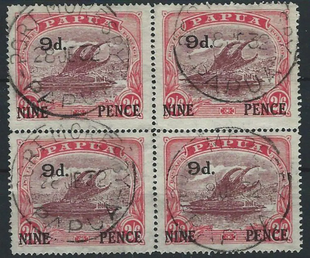 1931 9d on 2/6d maroon & pale pink block of 4, ... Image 1++