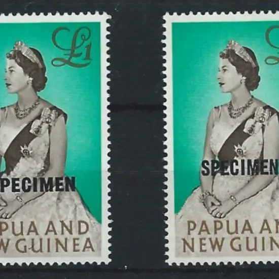 1952 £1 QEII overprinted "SPECIMEN" in both 13.5mm ...