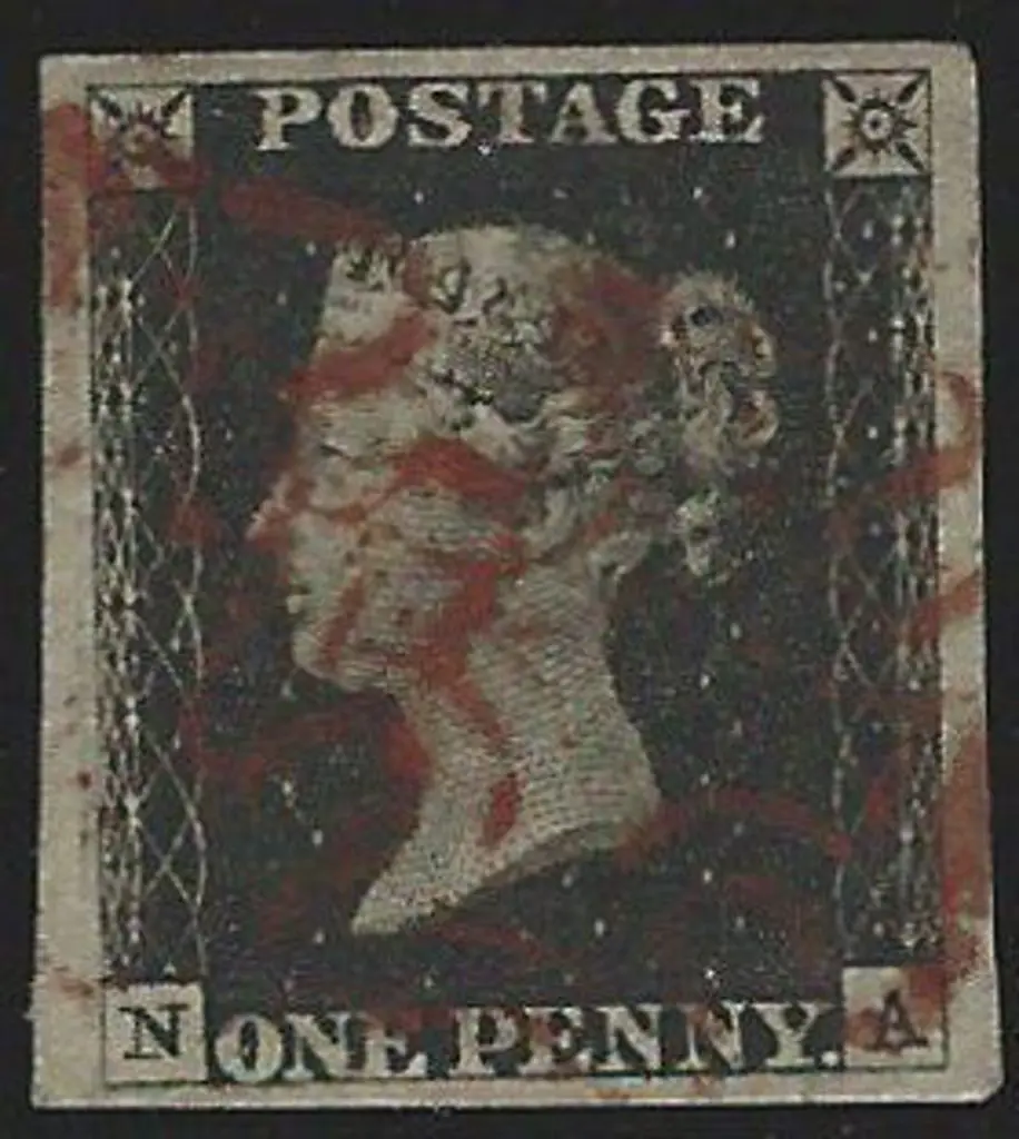 1840 1d intense black with brown-red Maltese Cross ... Image 1++