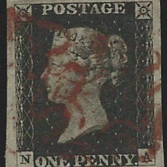 1840 1d intense black with brown-red Maltese Cross ...